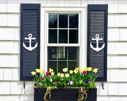 Nautical Anchor Add-On Shutter Embellishments, Window Shutter Decorations for Beach House or Coastal Home Exterior Decor