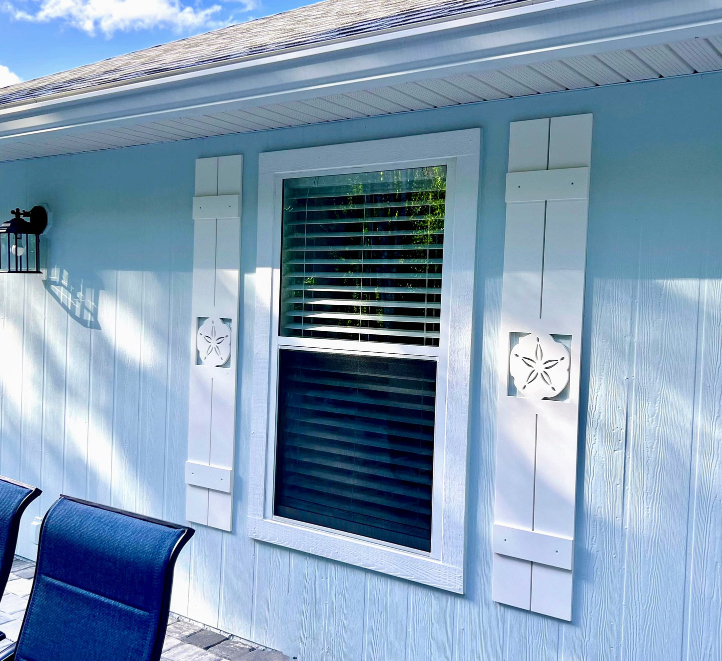 Weatherproof Sand Dollar Window Shutters for Outdoor Beach House or Coastal Home Decor (Tall Shutter Size)