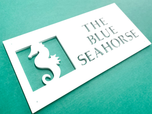 seahorse house name sign, outdoor beach house wall art, exterior coastal home sign