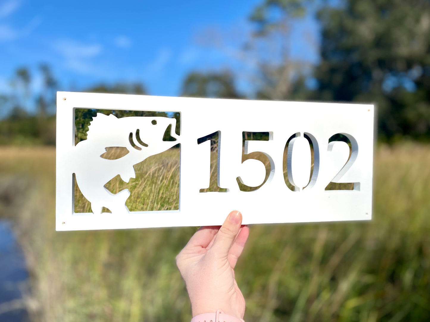 Weatherproof Bass Fish Address Sign, House Numbers for Lake House or River Home Decor, Mountain Home Cabin Exterior Sign