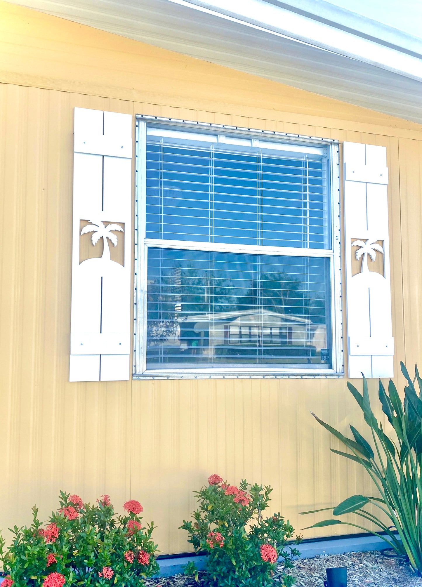 Weatherproof Palm Tree Window Shutters for Outdoor Beach House or Coastal Home Decor (Standard Shutter Size)