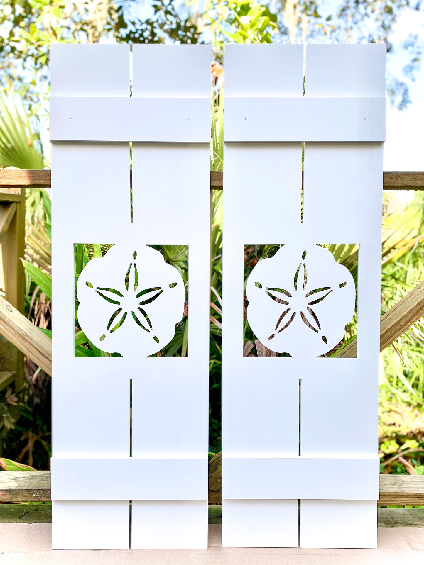 Weatherproof Sand Dollar Window Shutters for Outdoor Beach House or Coastal Home Decor (Standard Shutter Size)