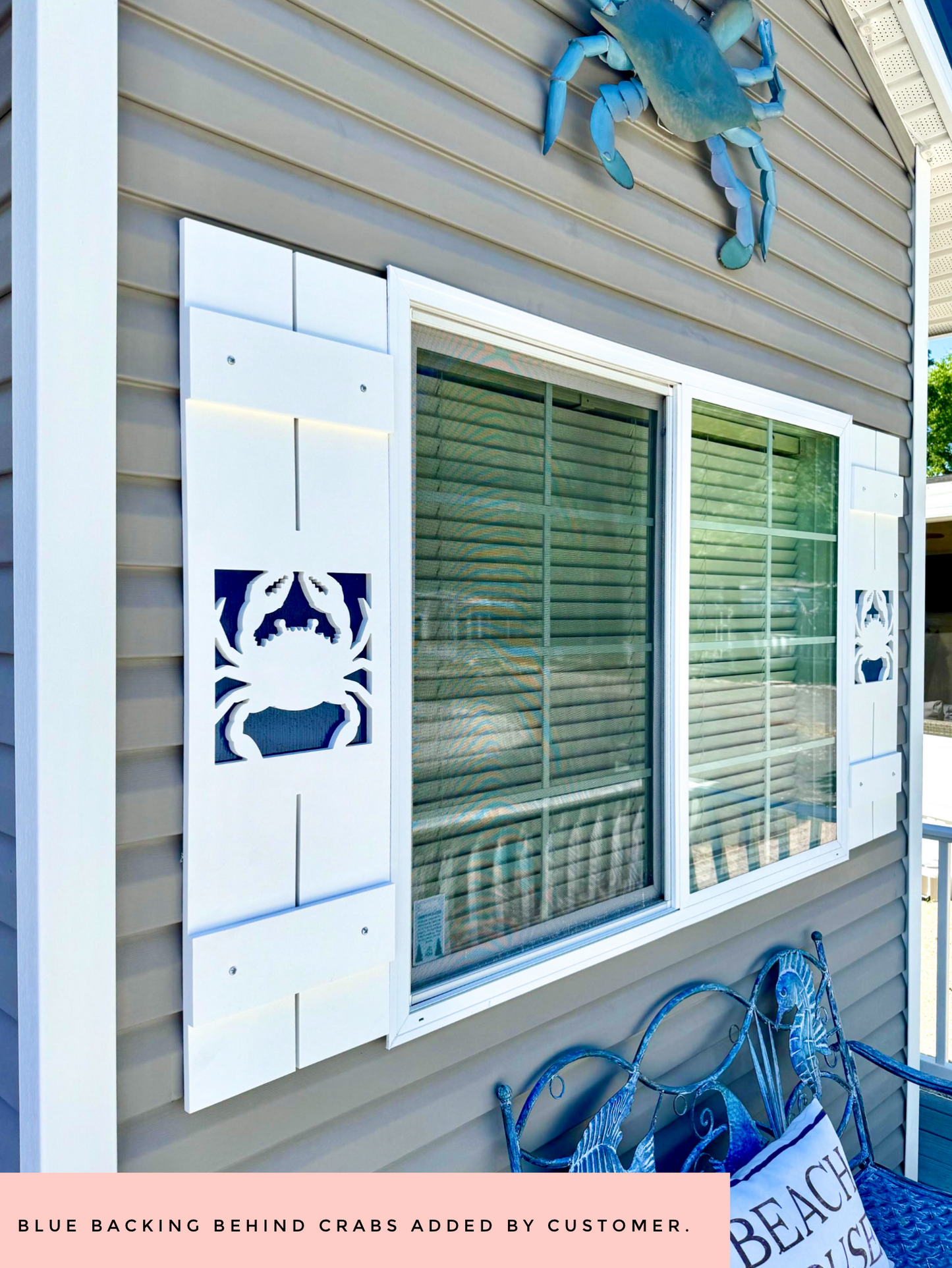 Weatherproof Crab Window Shutters for Outdoor Beach House or Coastal Home Decor (Standard Shutter Size)