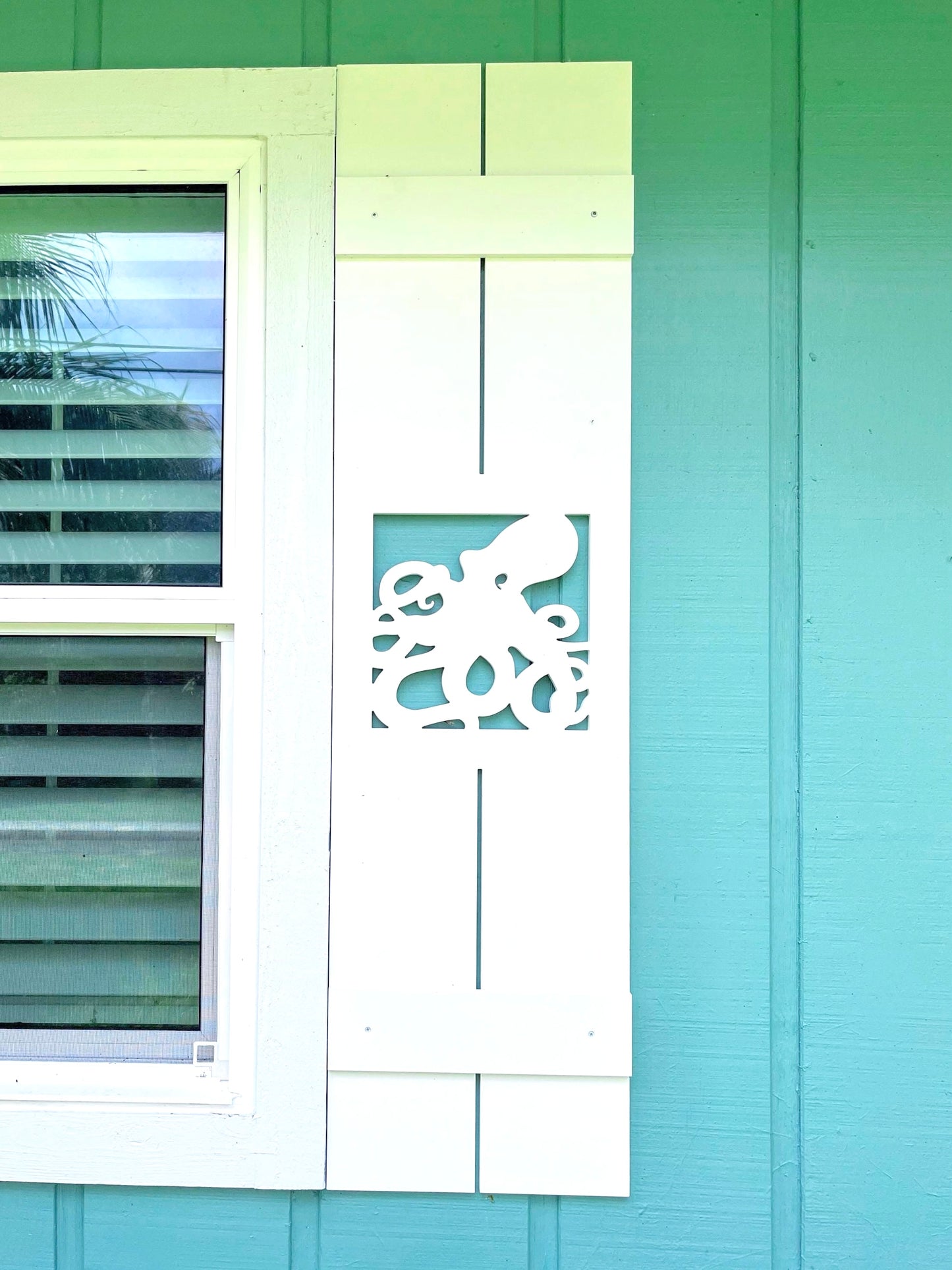 Weatherproof Octopus Window Shutters for Outdoor Beach House or Coastal Home Decor (Standard Shutter Size)