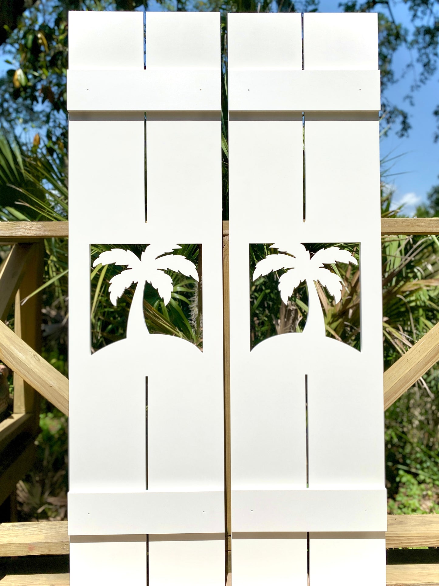 Weatherproof Palm Tree Window Shutters for Outdoor Beach House or Coastal Home Decor (Standard Shutter Size)