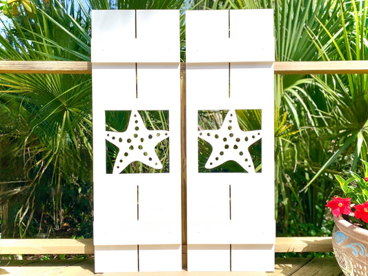 Weatherproof Starfish Window Shutters for Outdoor Beach House or Coastal Home Decor (Standard Shutter Size)