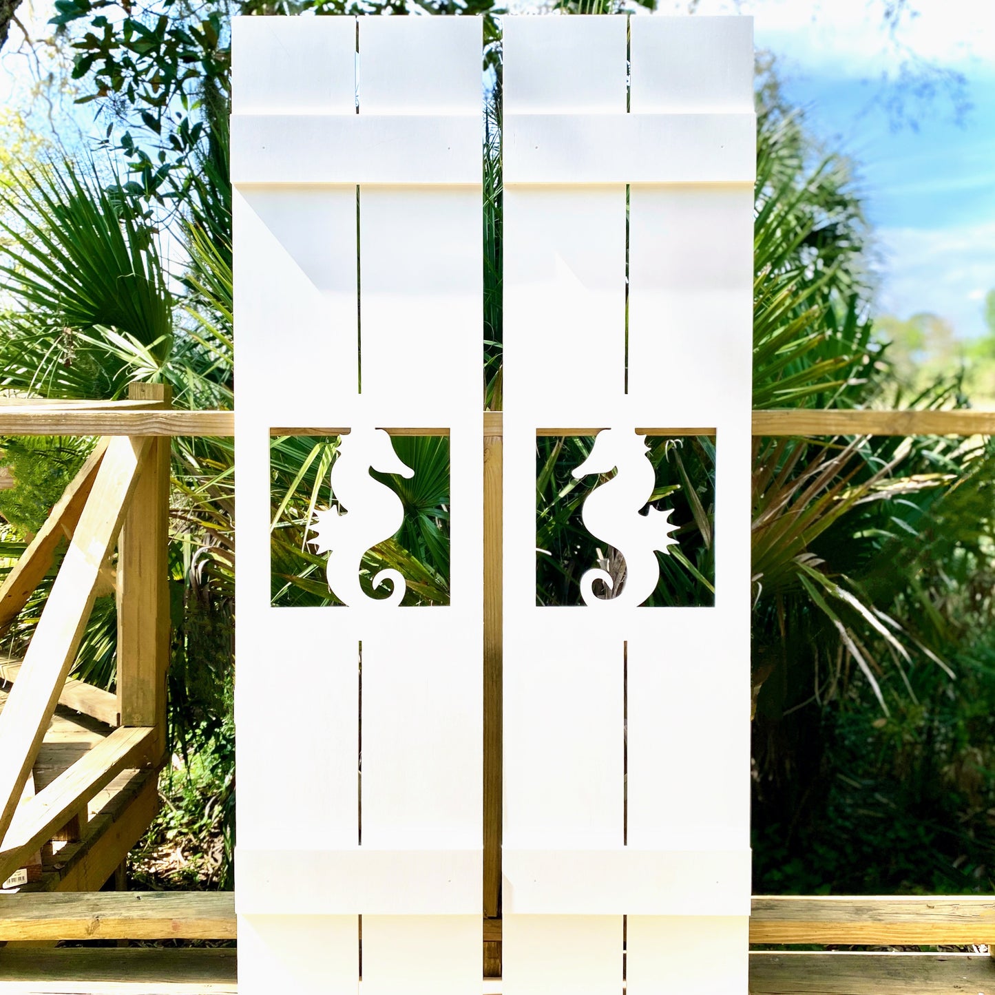 Weatherproof Seahorse Window Shutters for Outdoor Beach House or Coastal Home Decor (Standard Shutter Size)