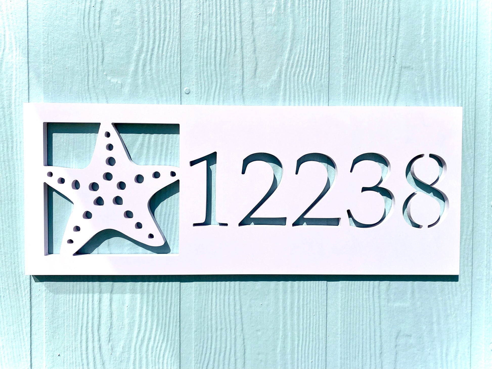 Starfish Address Sign for Beach House, Weatherproof Horizontal House Numbers, Coastal Home Address Numbers, Outdoor Starfish Sign