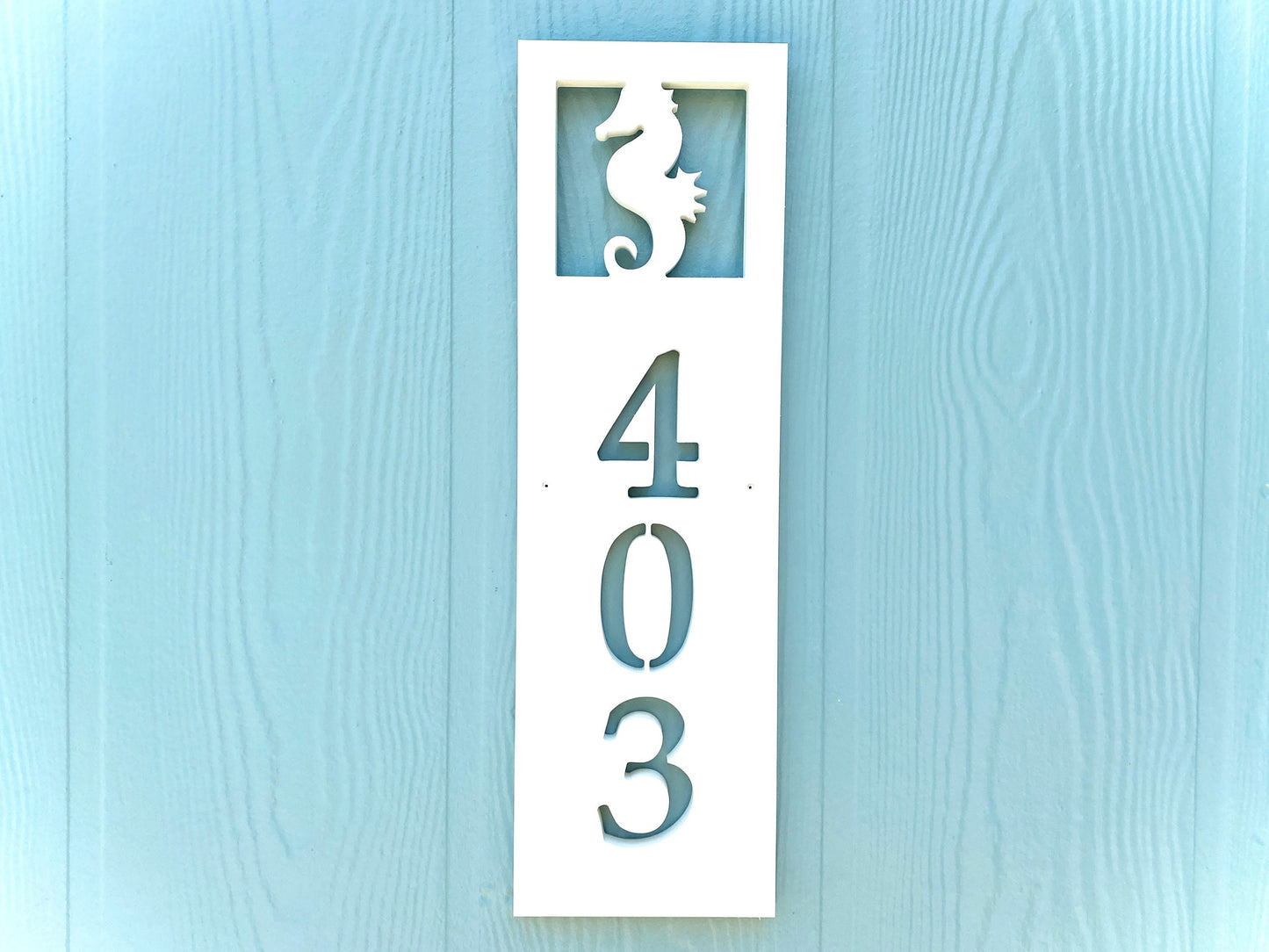 Vertical Seahorse Address Sign, Coastal Beach House Address Plaque, Weatherproof House Numbers, Exterior Home Decor, Housewarming Gift