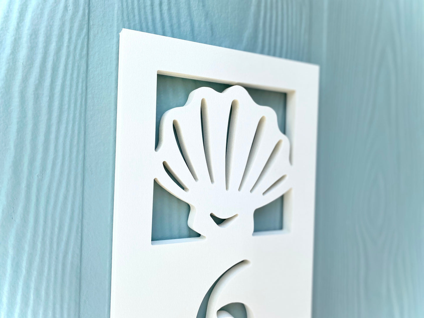 Vertical Seashell Address Sign for House, Coastal Beach House Address Plaque, Outdoor PVC Weatherproof House Numbers, Exterior Home Decor