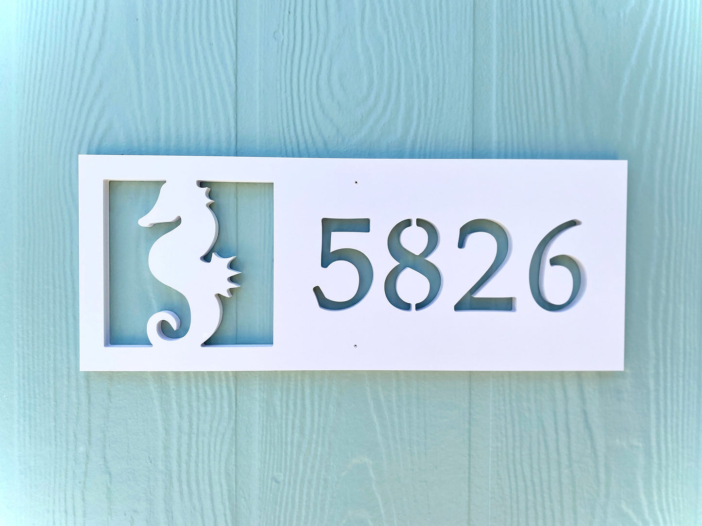 Horizontal Seahorse Address Sign, Weatherproof House Numbers, Coastal Beach House Exterior Decor, Home Address Plaque, Housewarming Gift