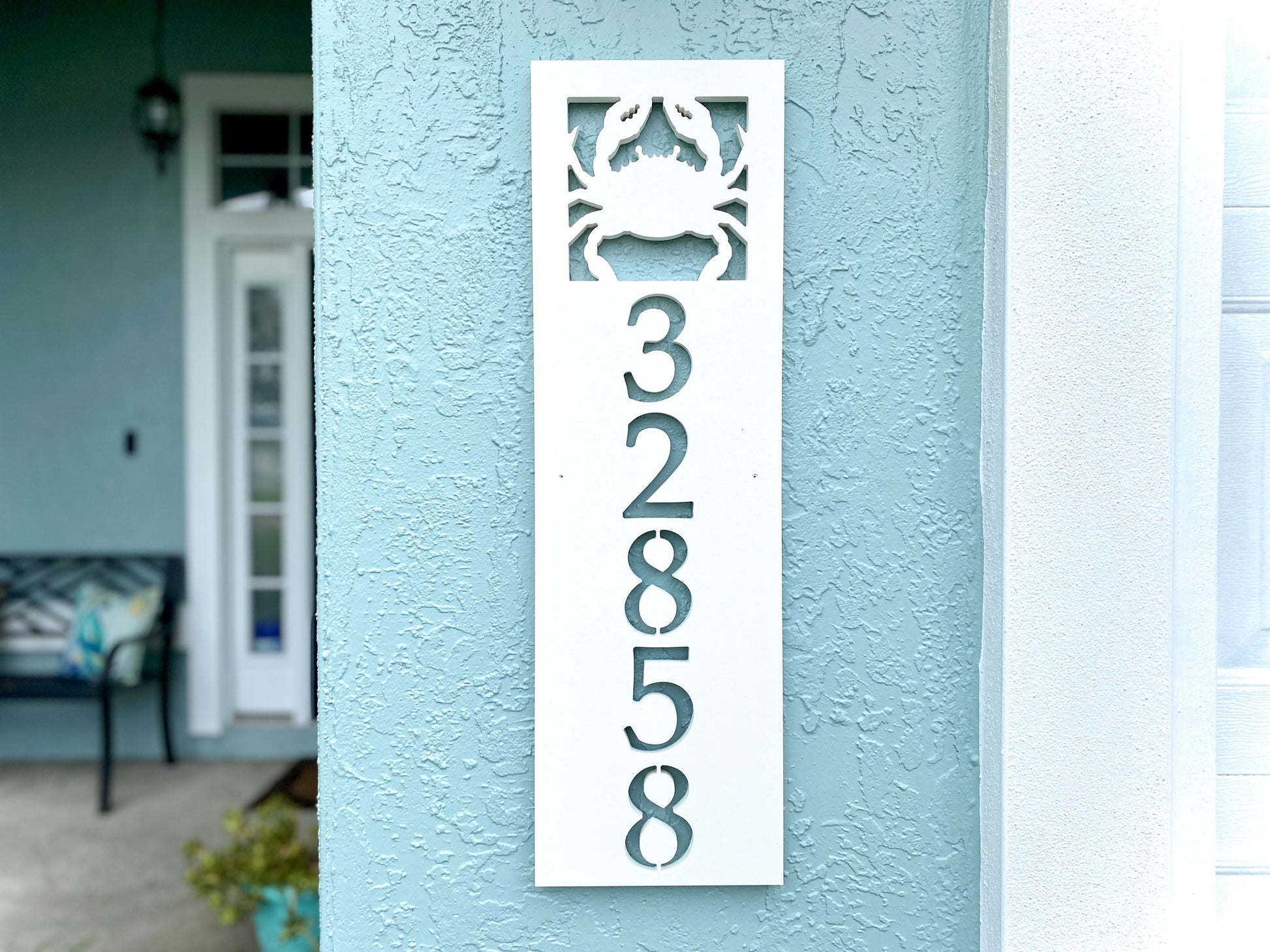 Vertical Crab Address Sign, Coastal Beach House Address Plaque, Outdoor Weatherproof House Numbers, Exterior Home Decor, Housewarming Gift