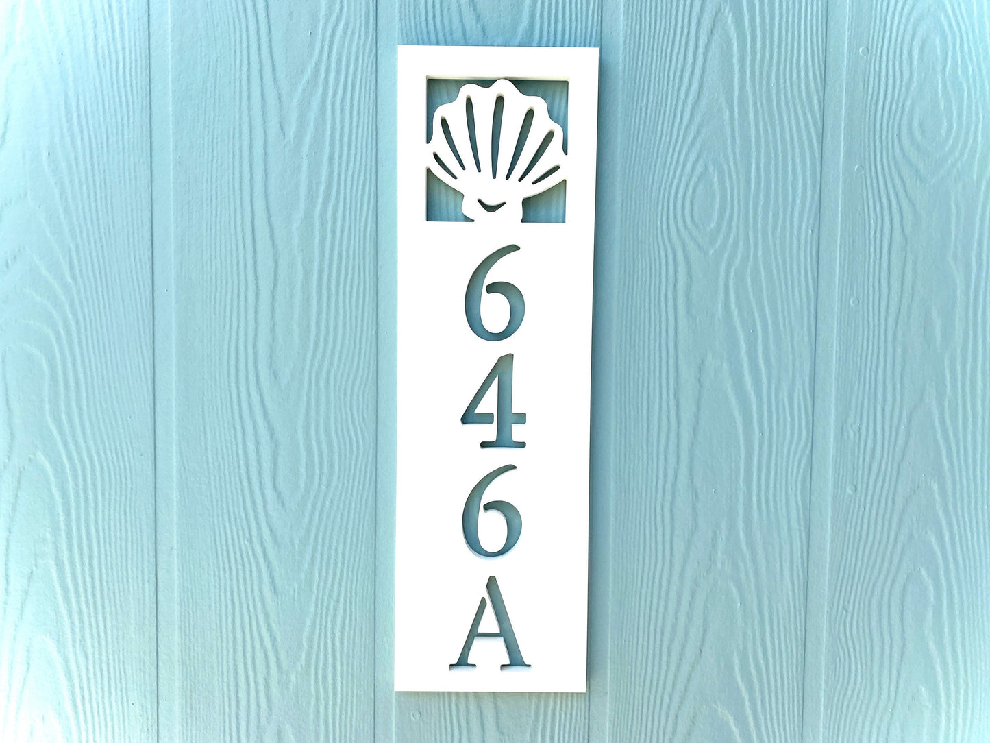 Vertical Seashell Address Sign for House, Coastal Beach House Address Plaque, Outdoor PVC Weatherproof House Numbers, Exterior Home Decor