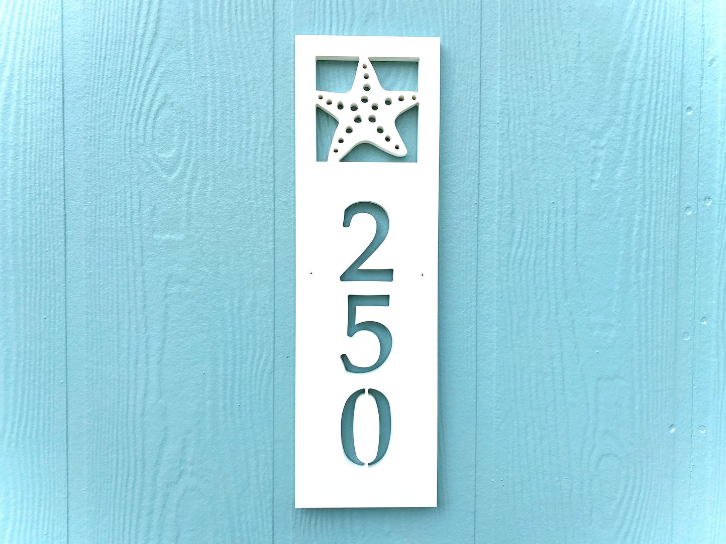 Vertical Starfish Address Sign, Weatherproof PVC House Numbers, Coastal Beach House Address Plaque, Exterior Home Decor, Housewarming Gift