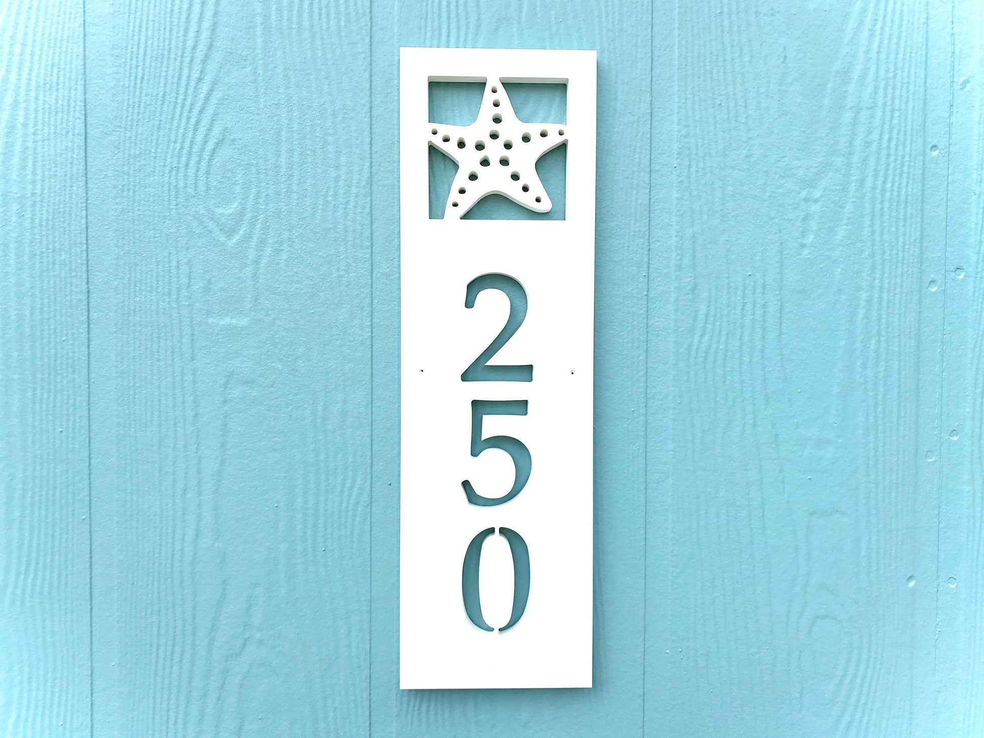 Vertical Starfish Address Sign, Weatherproof PVC House Numbers, Coastal Beach House Address Plaque, Exterior Home Decor, Housewarming Gift