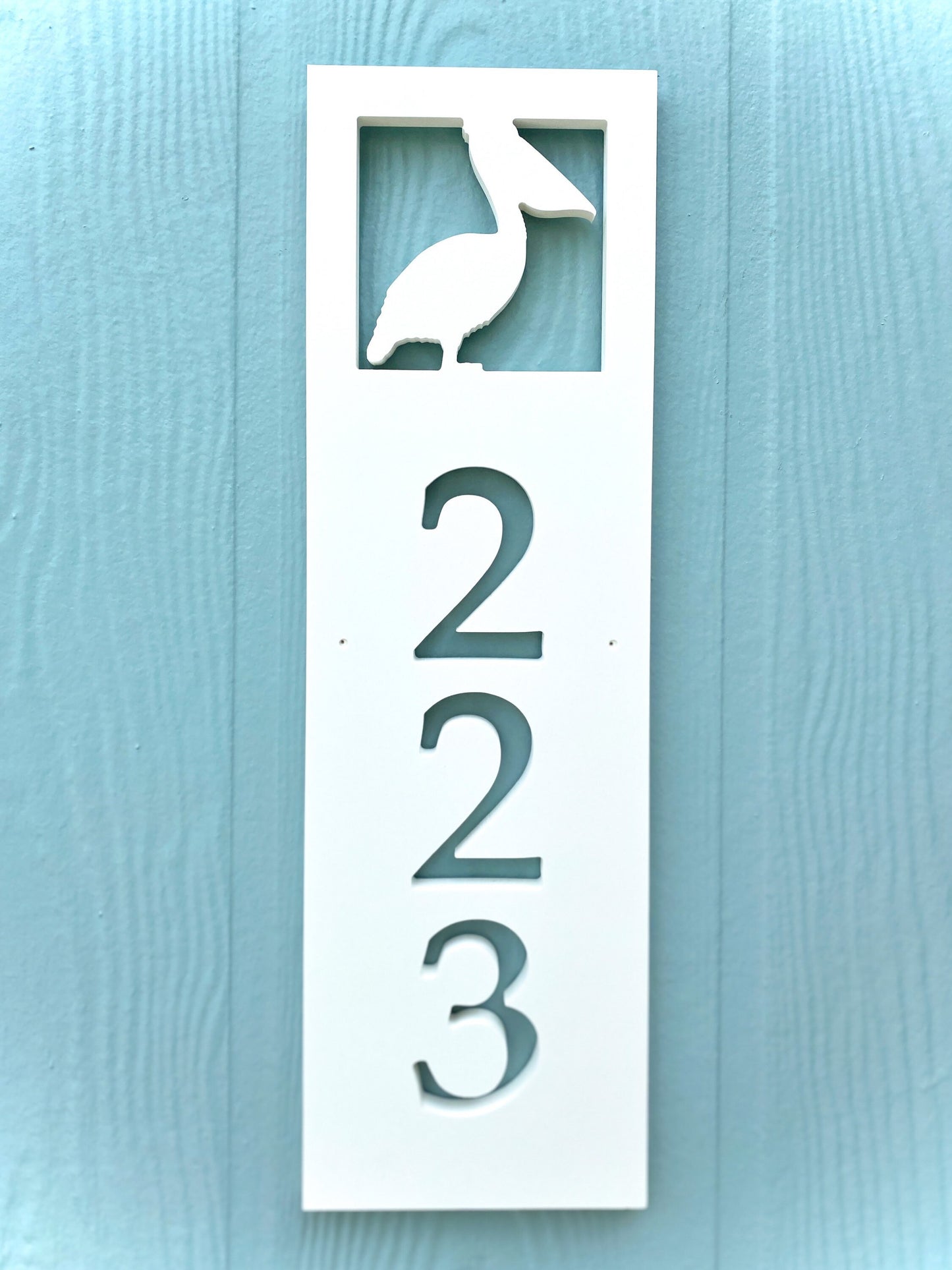 Vertical Pelican Address Sign for House, Coastal Beach House Address Plaque, PVC Weatherproof House Numbers, Exterior Pelican Home Decor