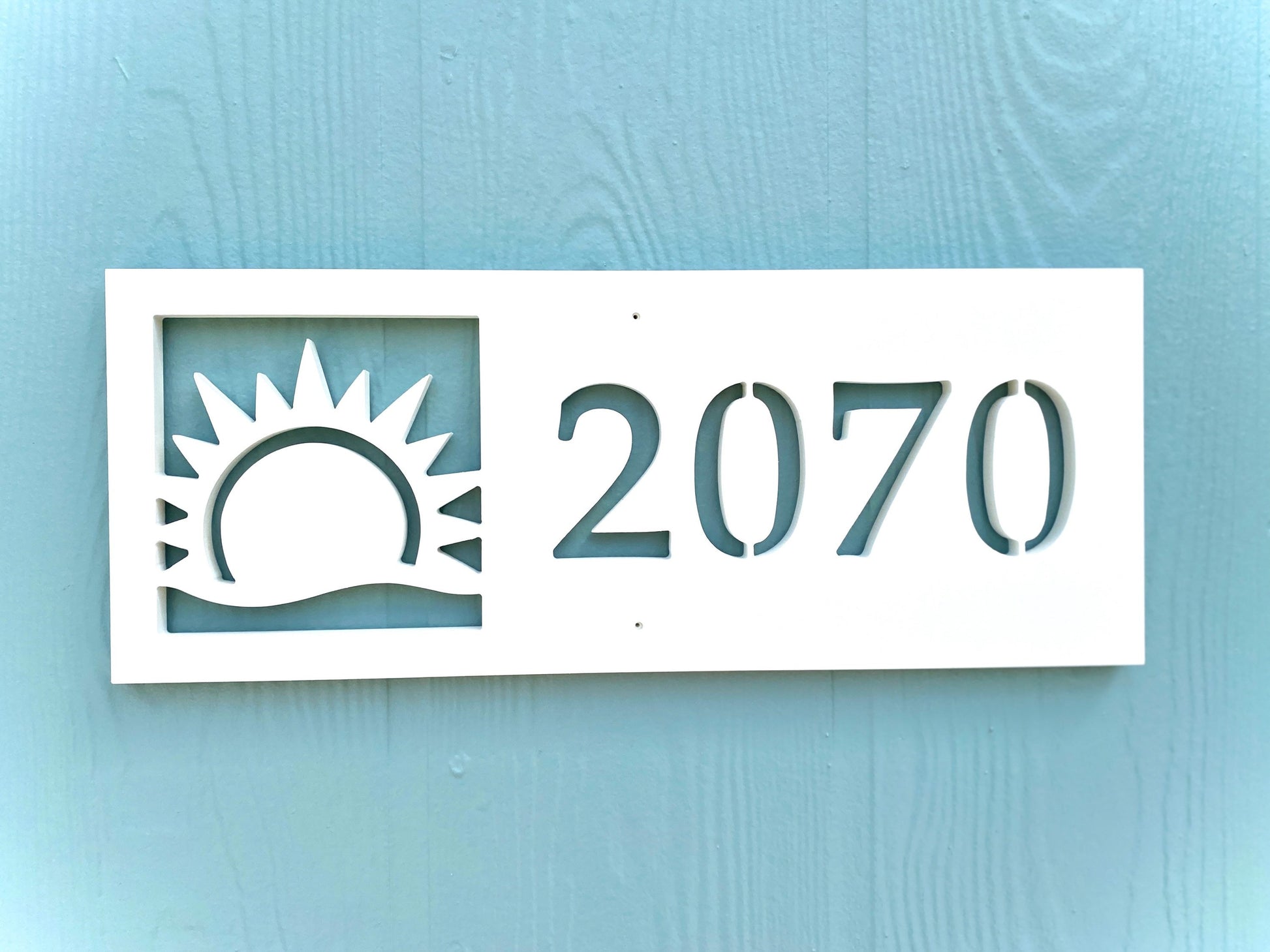 Horizontal Sun Address Sign, Coastal Beach House Exterior Decor, Outdoor PVC Weatherproof House Numbers, Sunshine Decor, Housewarming Gift