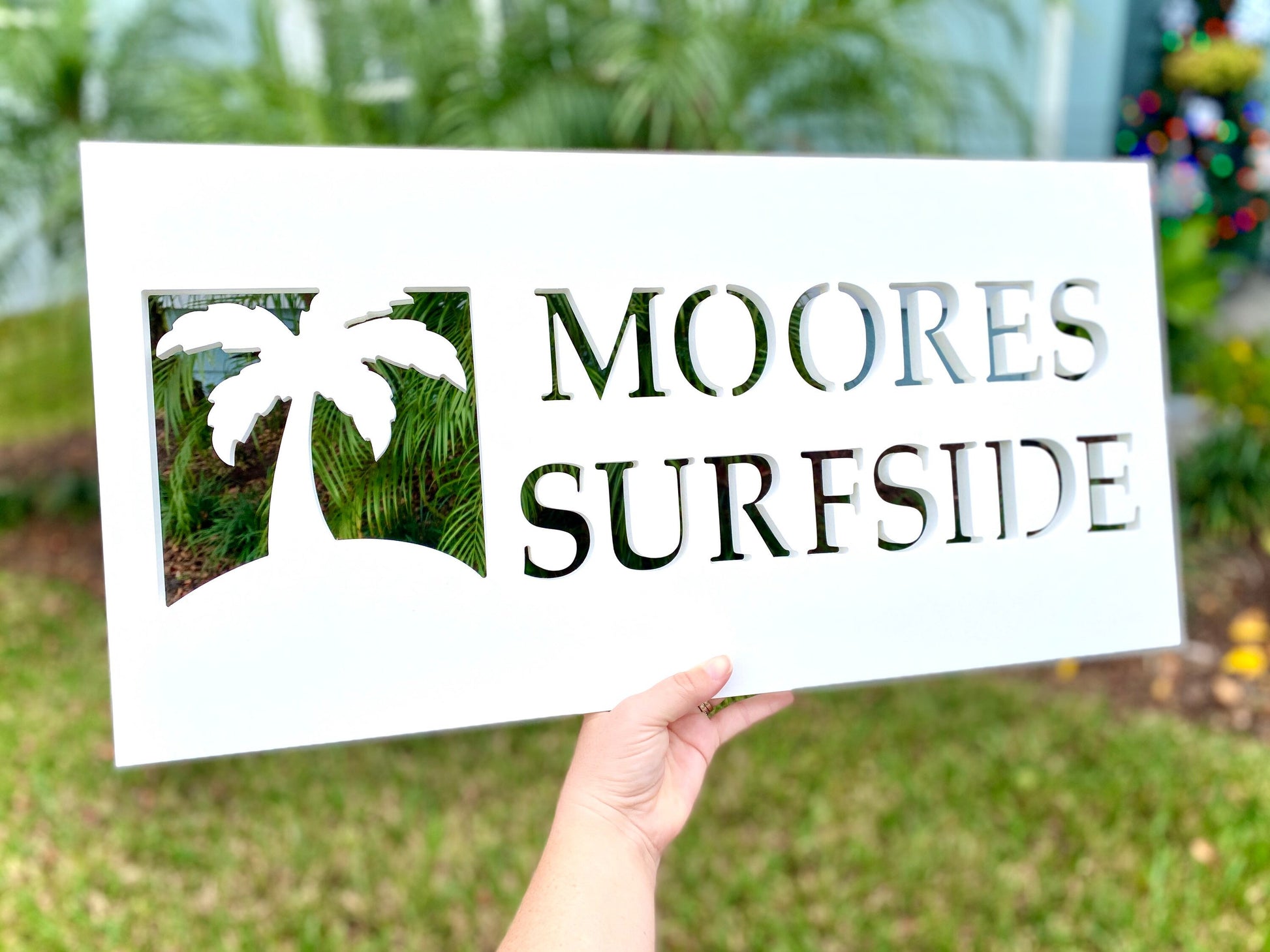 Custom Palm Tree Beach House Name Sign, Weatherproof Personalized Home Name, Coastal Beach House Decor, Outdoor Exterior PVC Sign