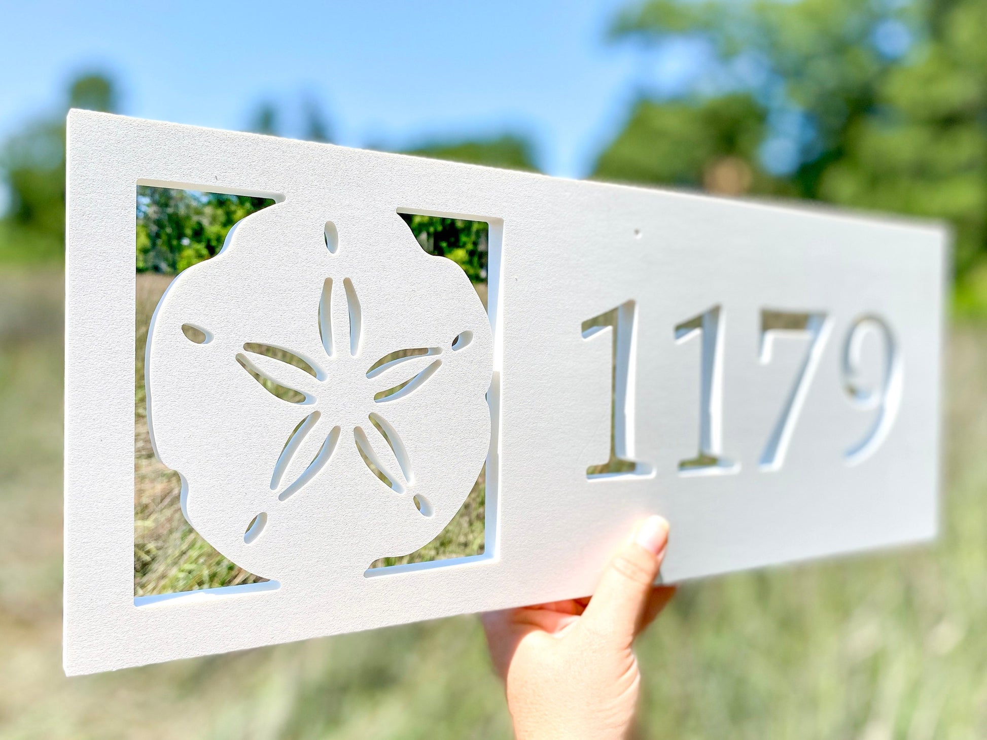 Weatherproof Sand Dollar Address Sign, Horizontal Beach House Numbers, Coastal Cottage Outdoor Decoration, Outdoor Beach Home Address Plaque