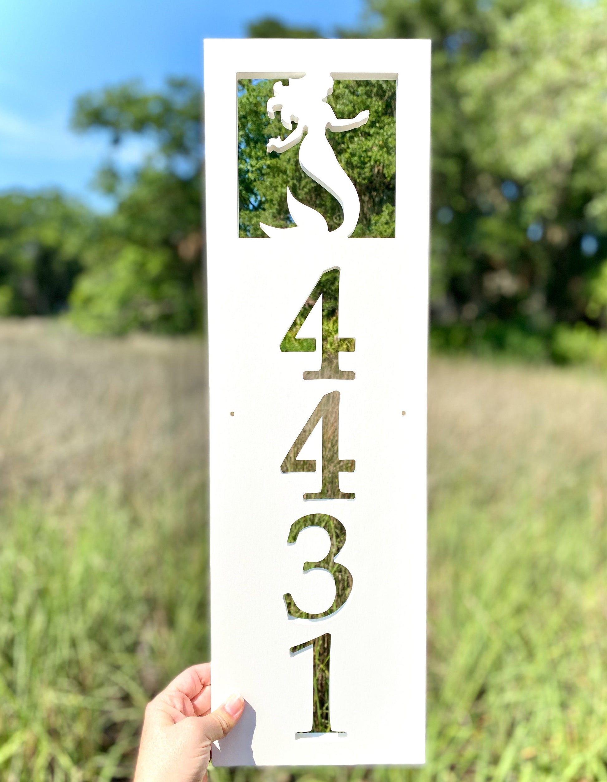 Vertical Mermaid Address Sign, Weatherproof House Numbers, Coastal Beach House, Exterior Home Decor, Housewarming Gift for Mermaid Lover