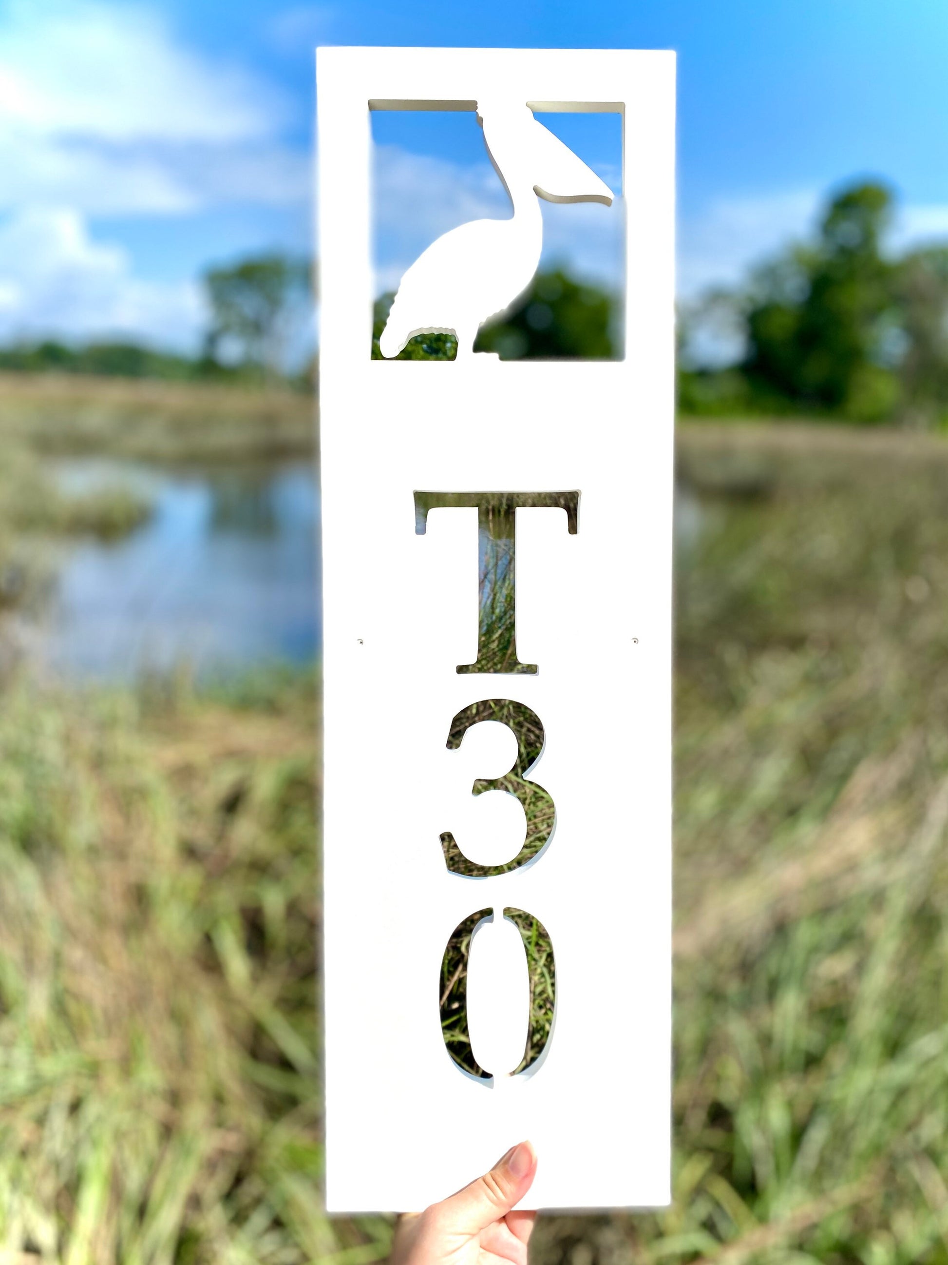 Vertical Pelican Address Sign for House, Coastal Beach House Address Plaque, PVC Weatherproof House Numbers, Exterior Pelican Home Decor