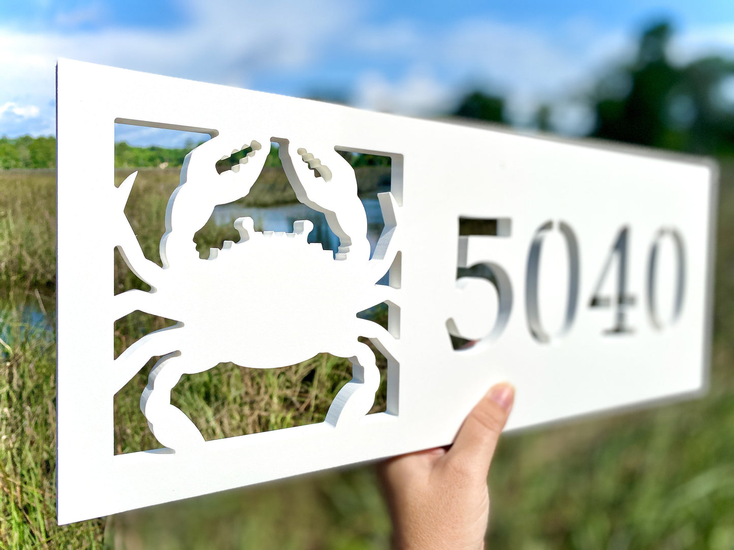 Horizontal Crab Address Sign for Beach House, Outdoor PVC Weatherproof House Numbers, Coastal Home Exterior Decor, Home Address Plaque