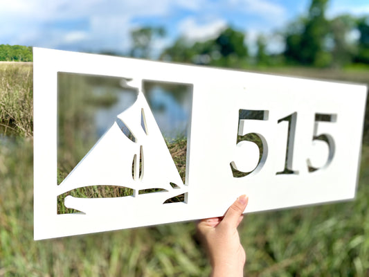 Sailboat Address Sign, Weatherproof Horizontal House Numbers, Nautical Address Plaque, Sailing Home Decor, Coastal Beach House Decor