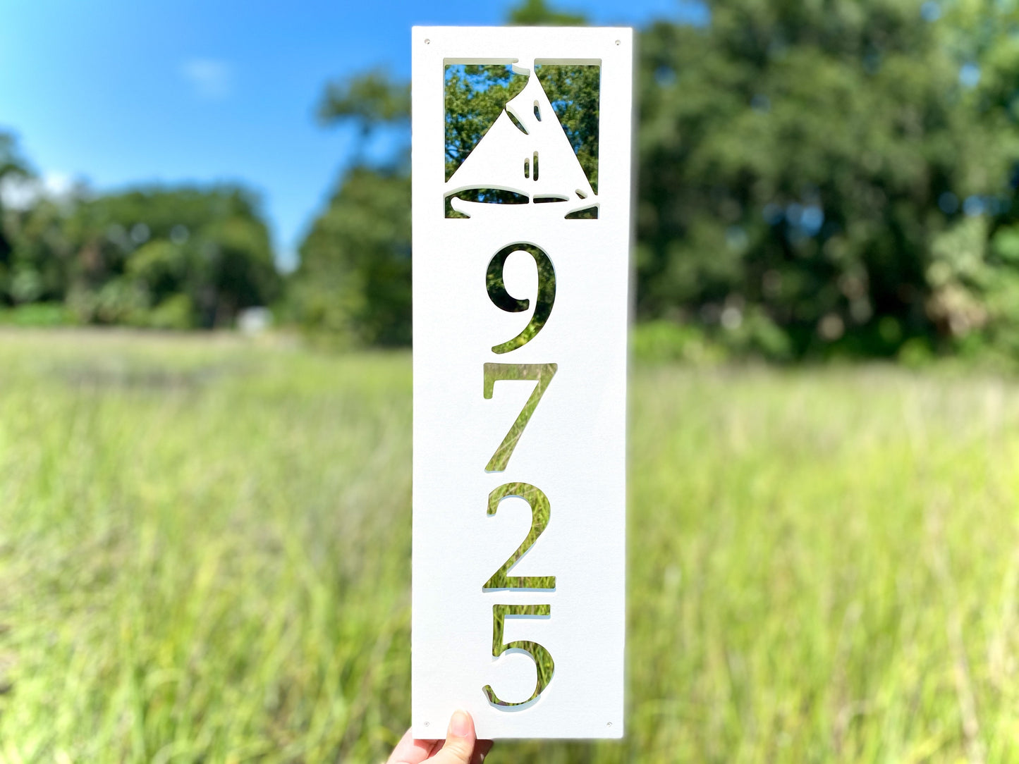 Sailboat Address Sign for House, Vertical Weatherproof House Numbers, Coastal Beach House Address Plaque, Outdoor Nautical Home Decor