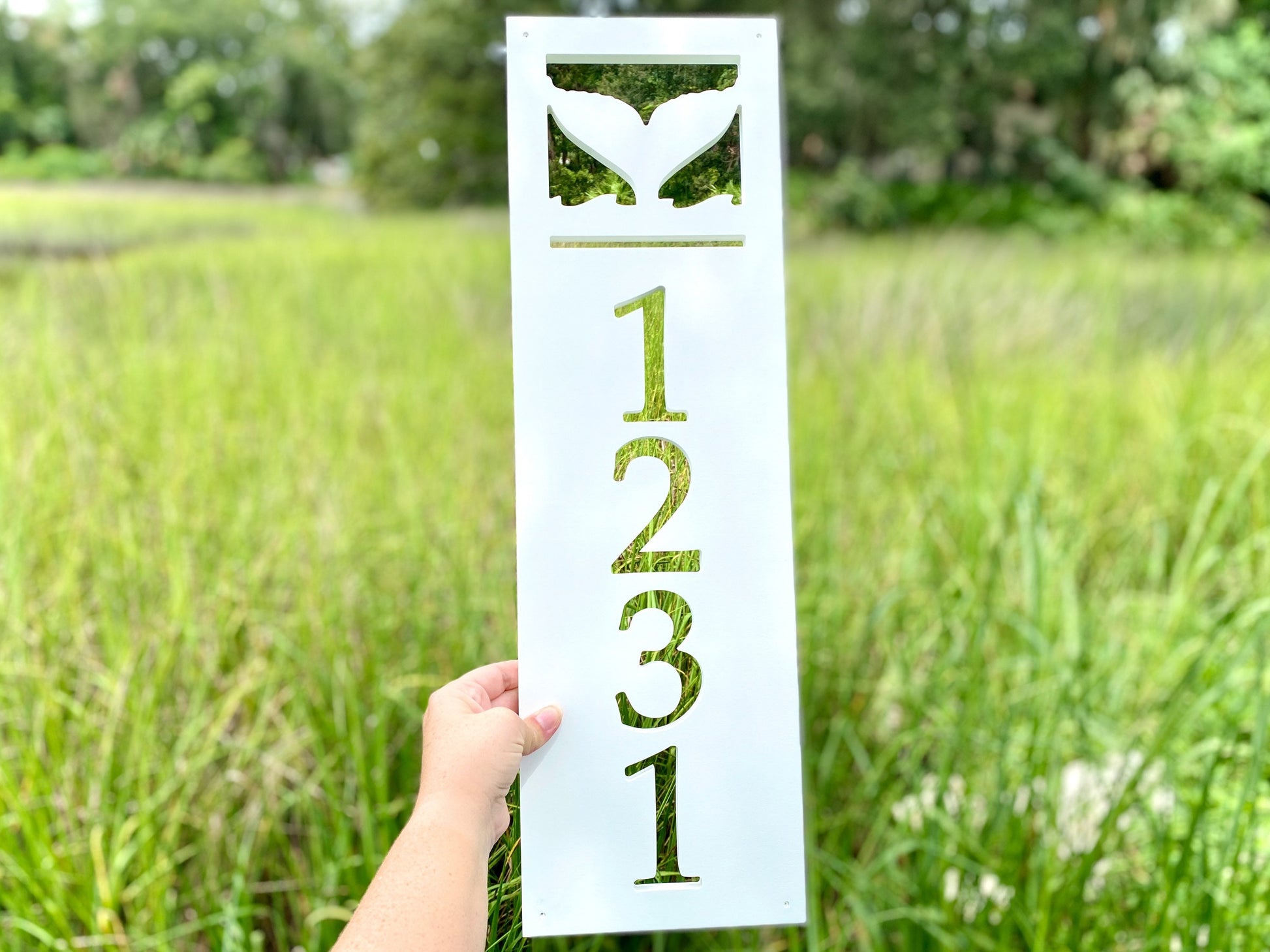 Vertical Whale Tail Address Sign, Coastal Beach House Address Plaque, Outdoor PVC Weatherproof House Numbers, Exterior Nautical Home Decor