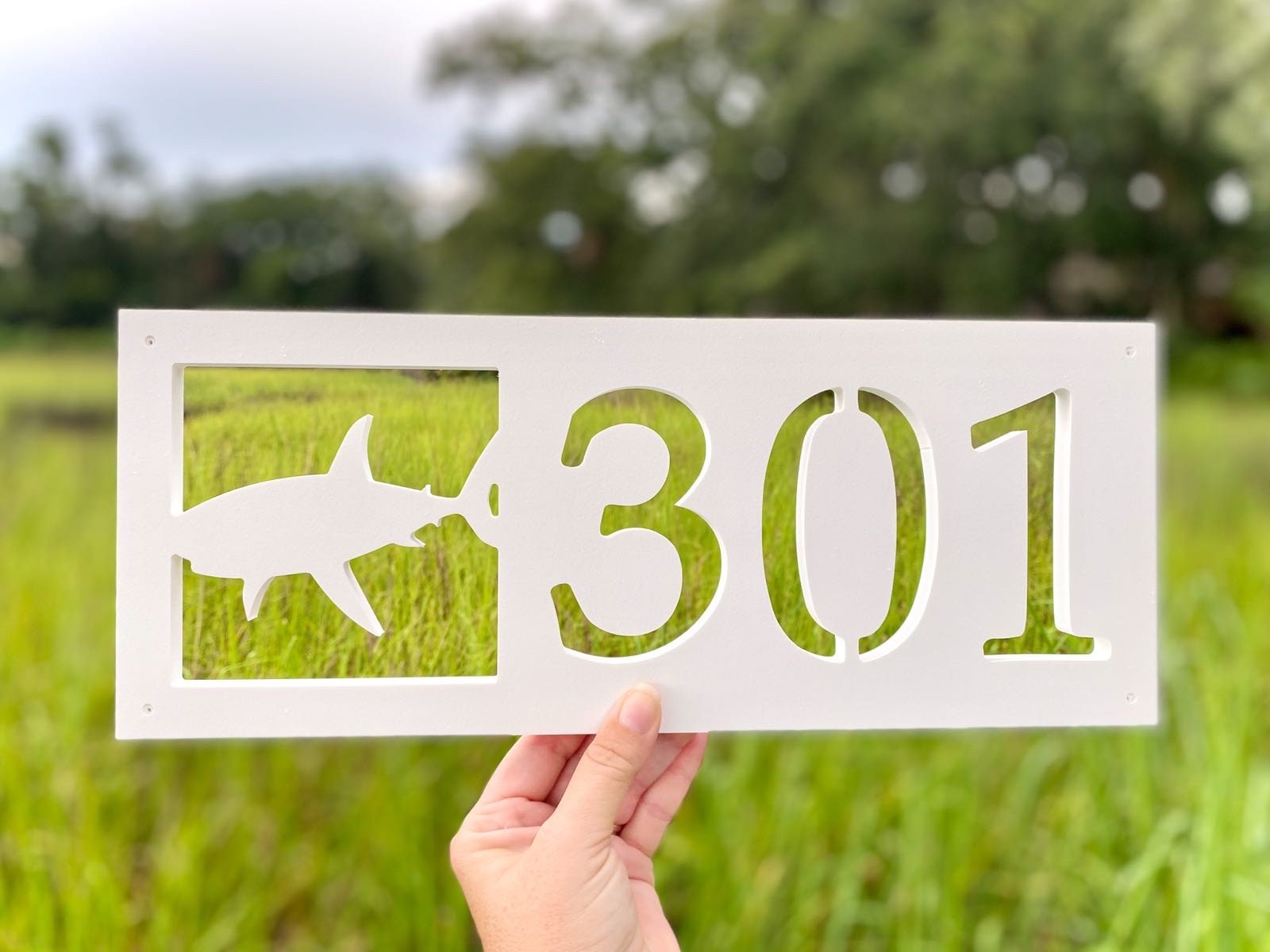 Horizontal Shark Address Sign, Beach House Home Decor, Coastal Home Exterior Decor, Outdoor Weatherproof House Numbers, Gift for Shark Lover