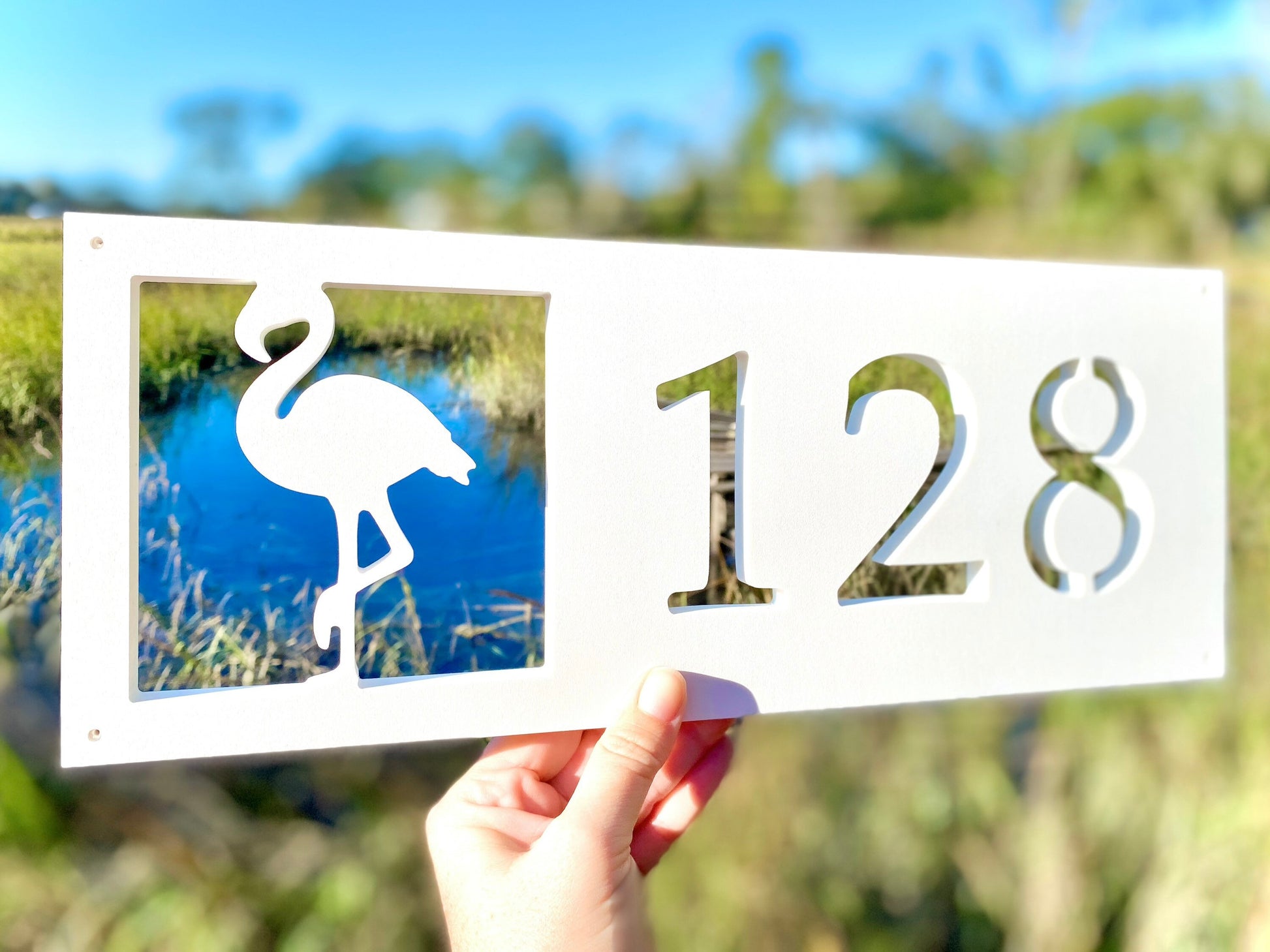 Flamingo Address Sign, Weatherproof Horizontal House Numbers, Tropical Exterior Home Decor, Florida Home Address Numbers, Outdoor Flamingo