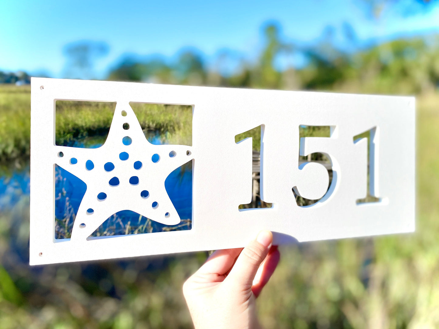 Starfish Address Sign for Beach House, Weatherproof Horizontal House Numbers, Coastal Home Address Numbers, Outdoor Starfish Sign