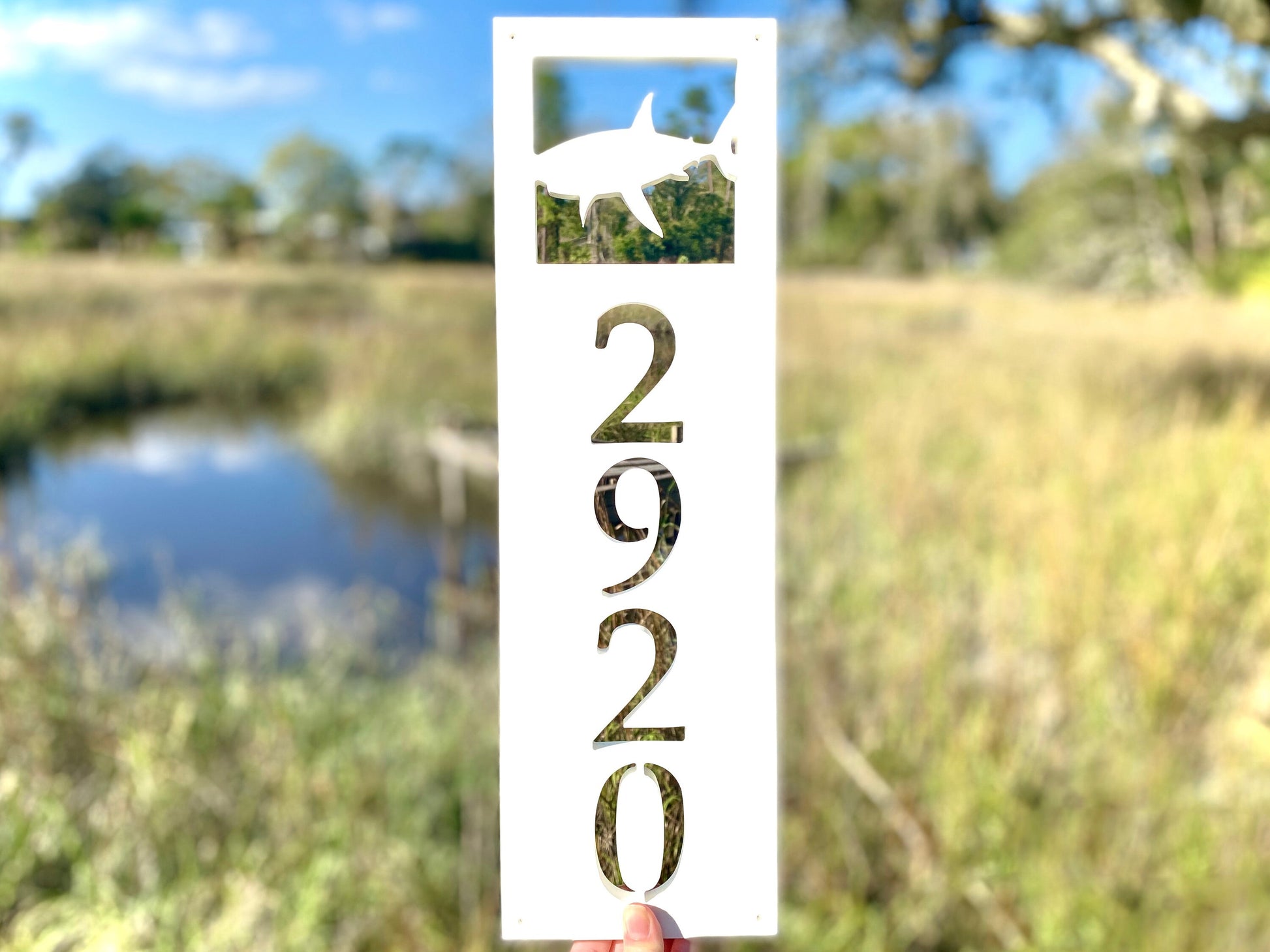 Vertical Shark Address Sign, Coastal Beach House Address, Weatherproof House Numbers, Exterior Home Decor, Housewarming Gift for Shark Lover