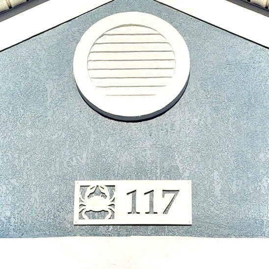 Horizontal Crab Address Sign for Beach House, Outdoor PVC Weatherproof House Numbers, Coastal Home Exterior Decor, Home Address Plaque