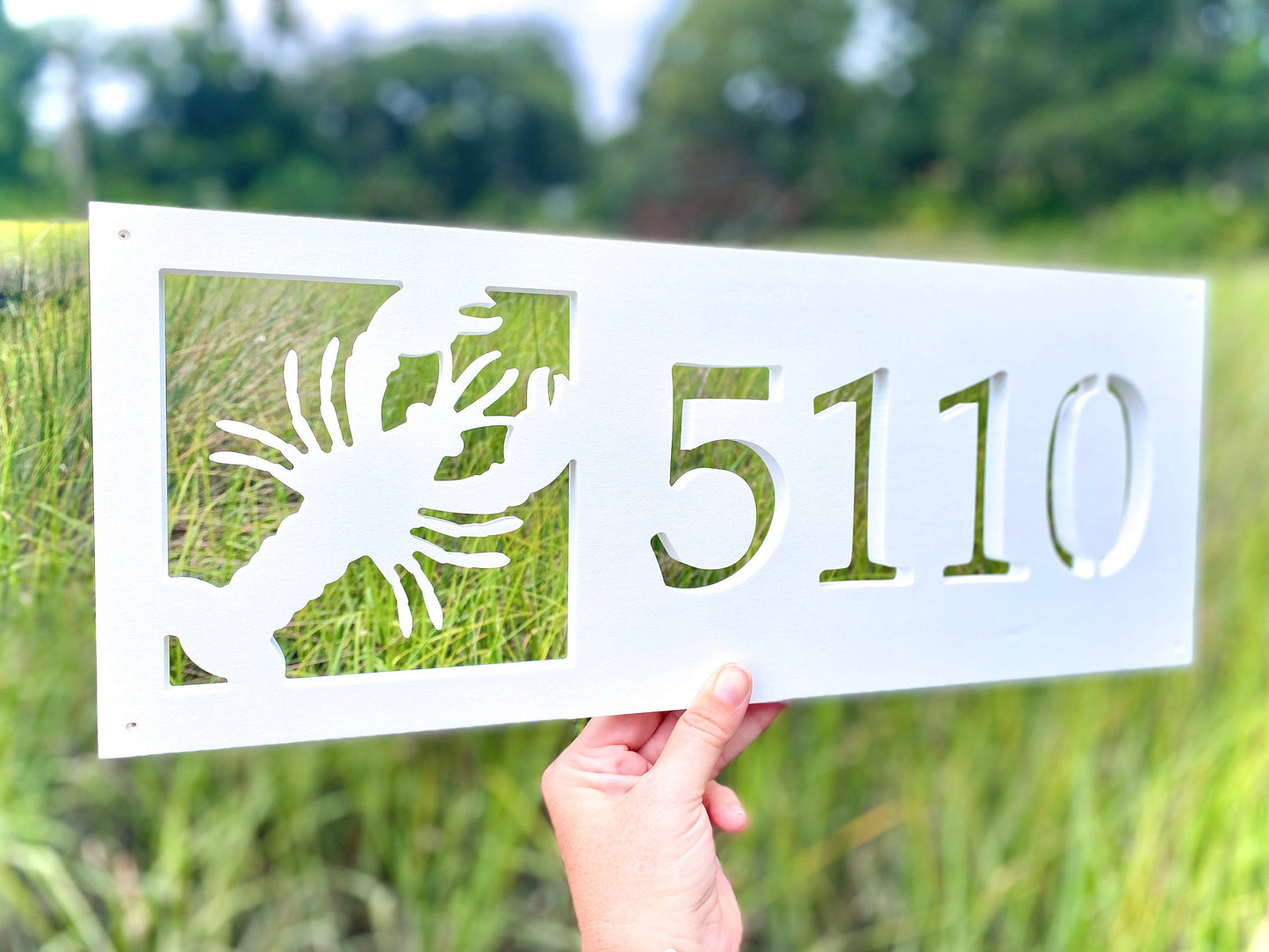 Horizontal Lobster Address Sign for House, Coastal Beach House Exterior Decor, Outdoor PVC Weatherproof House Numbers