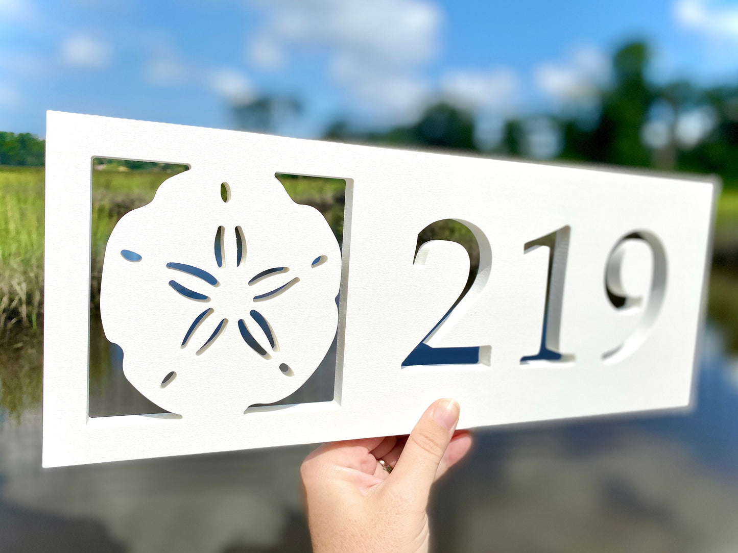 Weatherproof Sand Dollar Address Sign, Horizontal Beach House Numbers, Coastal Cottage Outdoor Decoration, Outdoor Beach Home Address Plaque