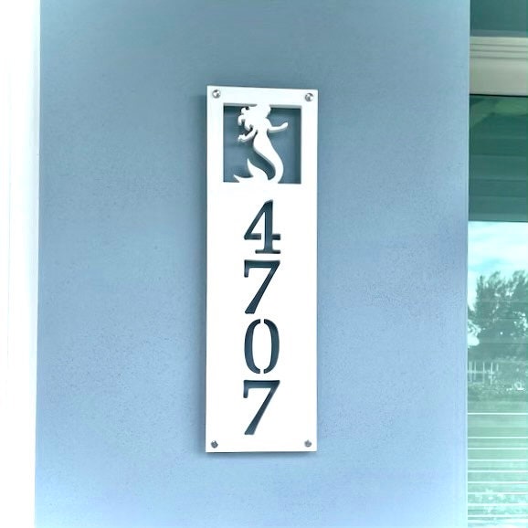 Vertical Mermaid Address Sign, Weatherproof House Numbers, Coastal Beach House, Exterior Home Decor, Housewarming Gift for Mermaid Lover