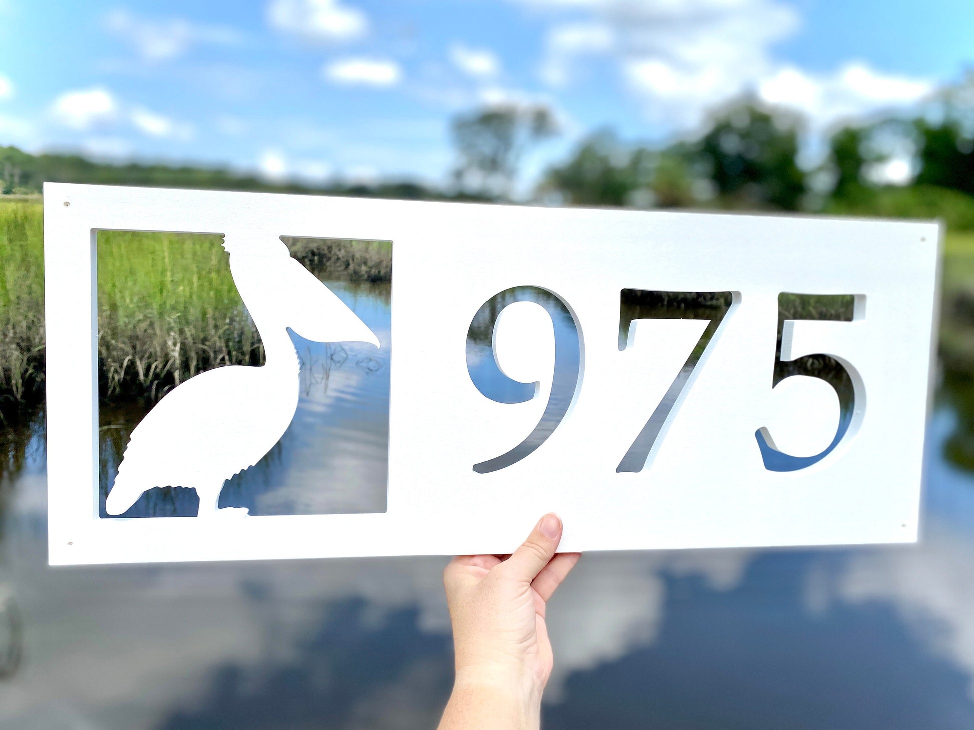 Weatherproof Pelican Address Sign, Horizontal House Numbers for Florida Beach House, Coastal Home Decor, Custom Address Numbers, Bird Decor