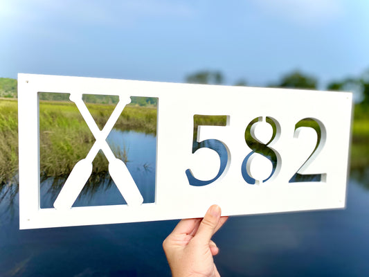 Horizontal Canoe Oar Address Sign for House, Crossed Paddles Lake House Home Decor, River Home Address, Outdoor Weatherproof House Numbers