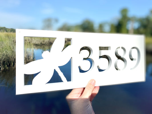 Dragonfly Address Sign for House, Horizontal House Numbers, Weatherproof Outdoor PVC, Dragon Fly Exterior Home Decor, Garden Address Plaque