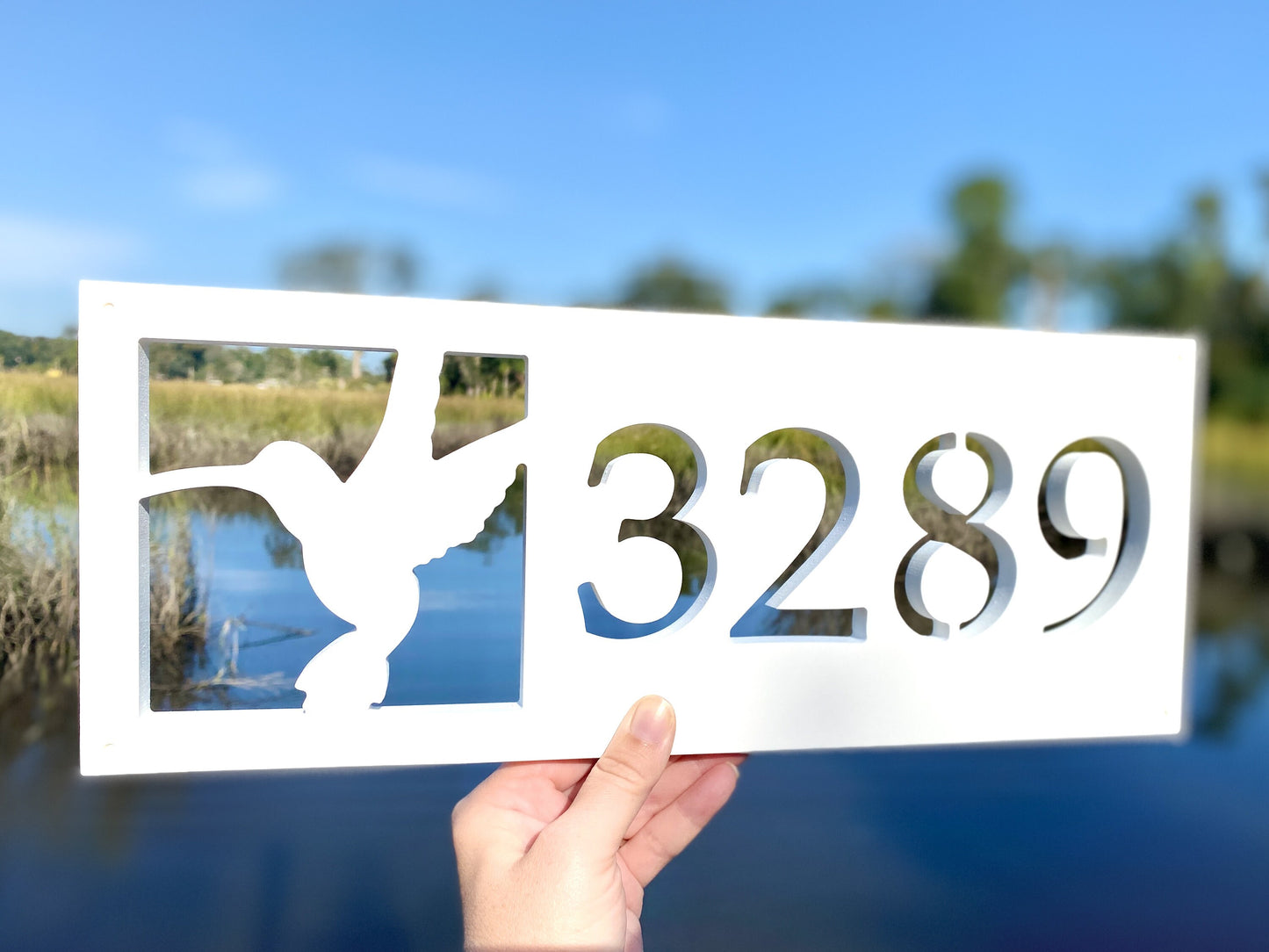 Hummingbird Address Sign, Horizontal House Numbers, Weatherproof Address, Exterior Home Decor, Garden Address Plaque, Gift For Bird Lover