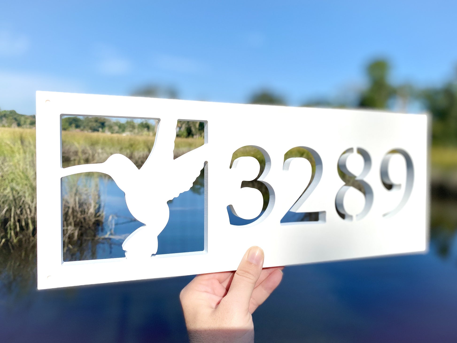 Hummingbird Address Sign, House Numbers for lake house, river home, cabin, Weatherproof Address, Exterior Home Decor, Garden Address Plaque, Gift For Bird Lover