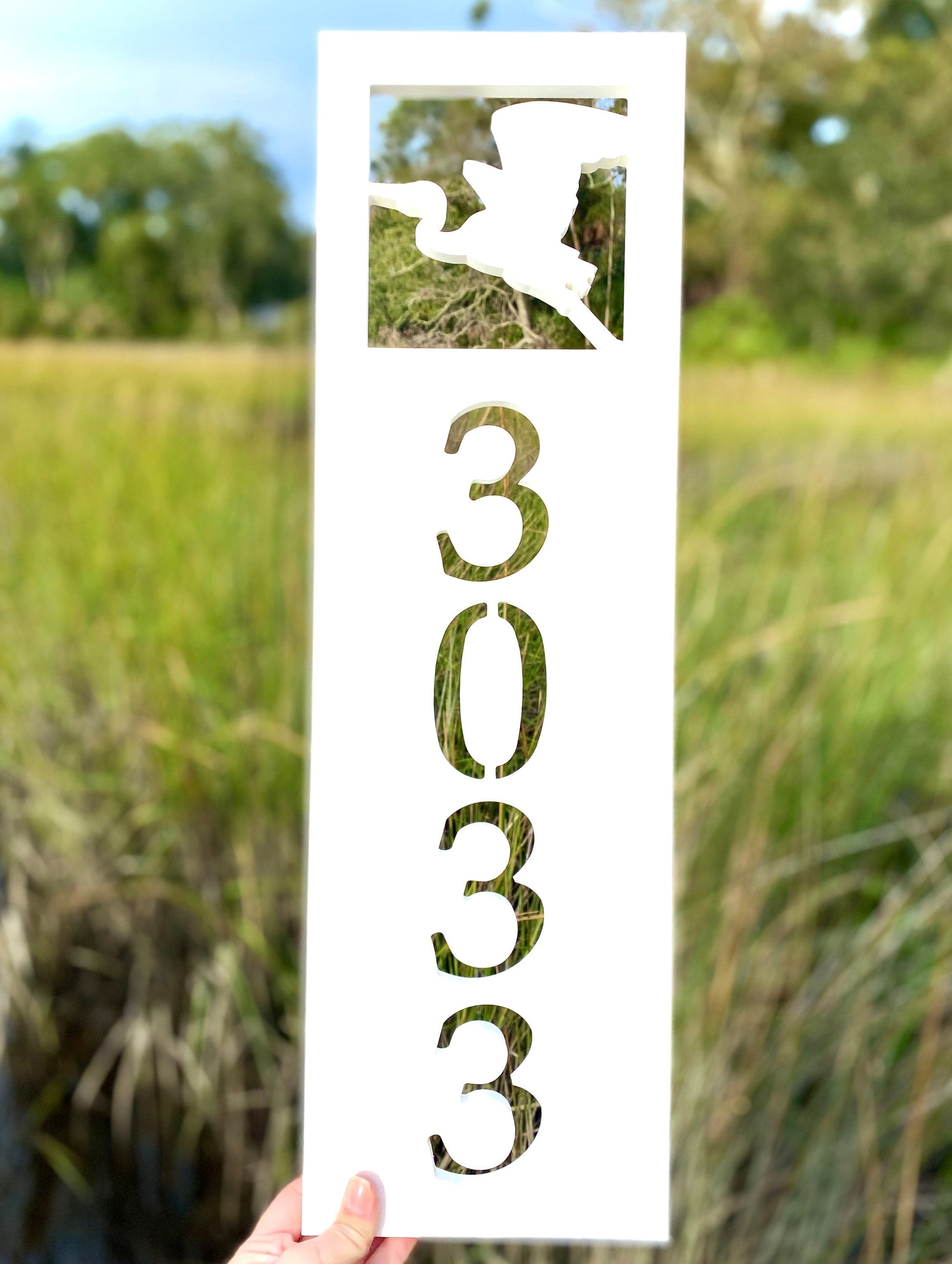 Vertical Heron Egret Address Sign, Coastal Beach House Address, Weatherproof House Numbers, Exterior Bird Home Decor, Housewarming Gift