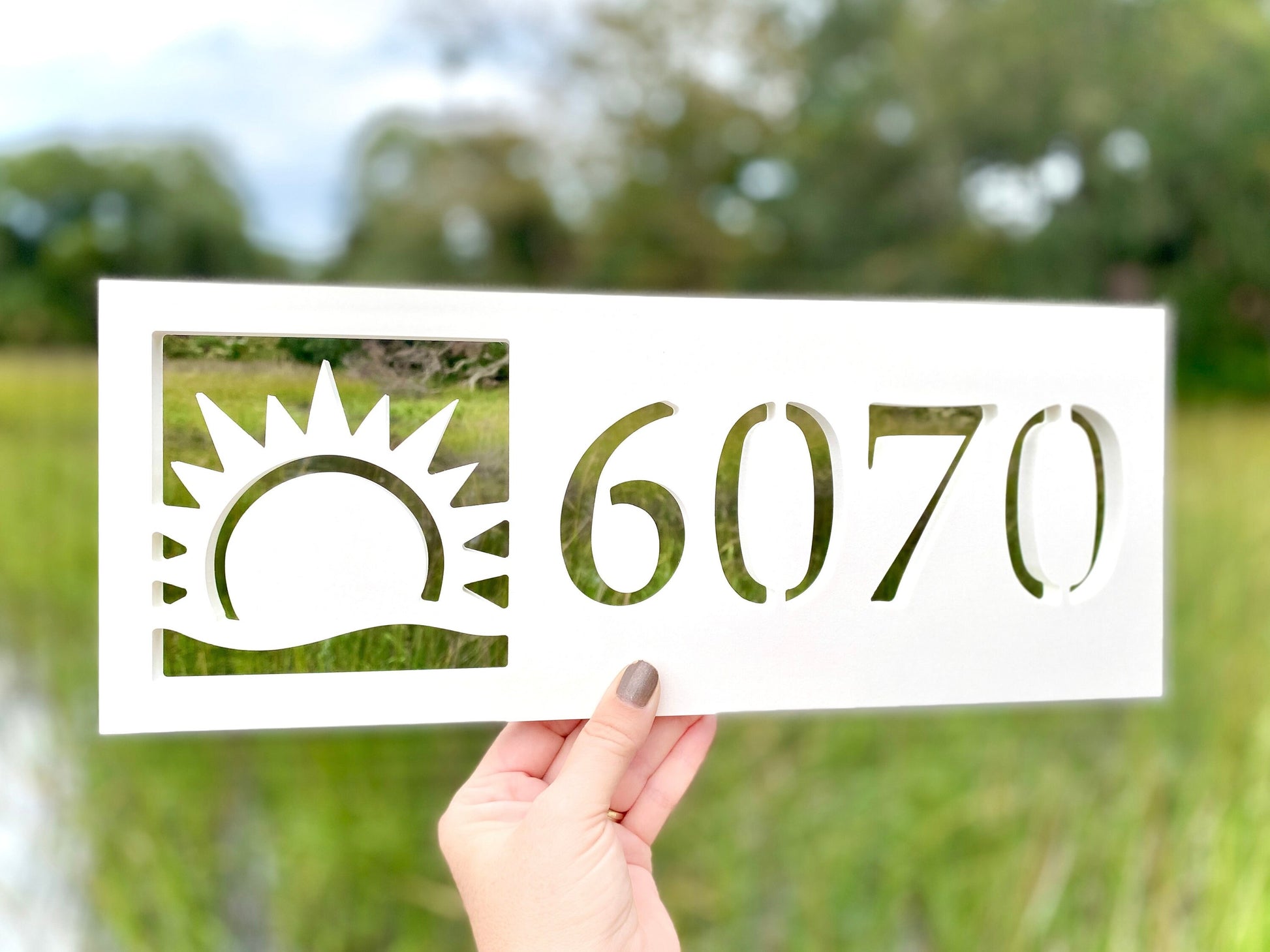 Horizontal Sun Address Sign, Coastal Beach House Exterior Decor, Outdoor PVC Weatherproof House Numbers, Sunshine Decor, Housewarming Gift