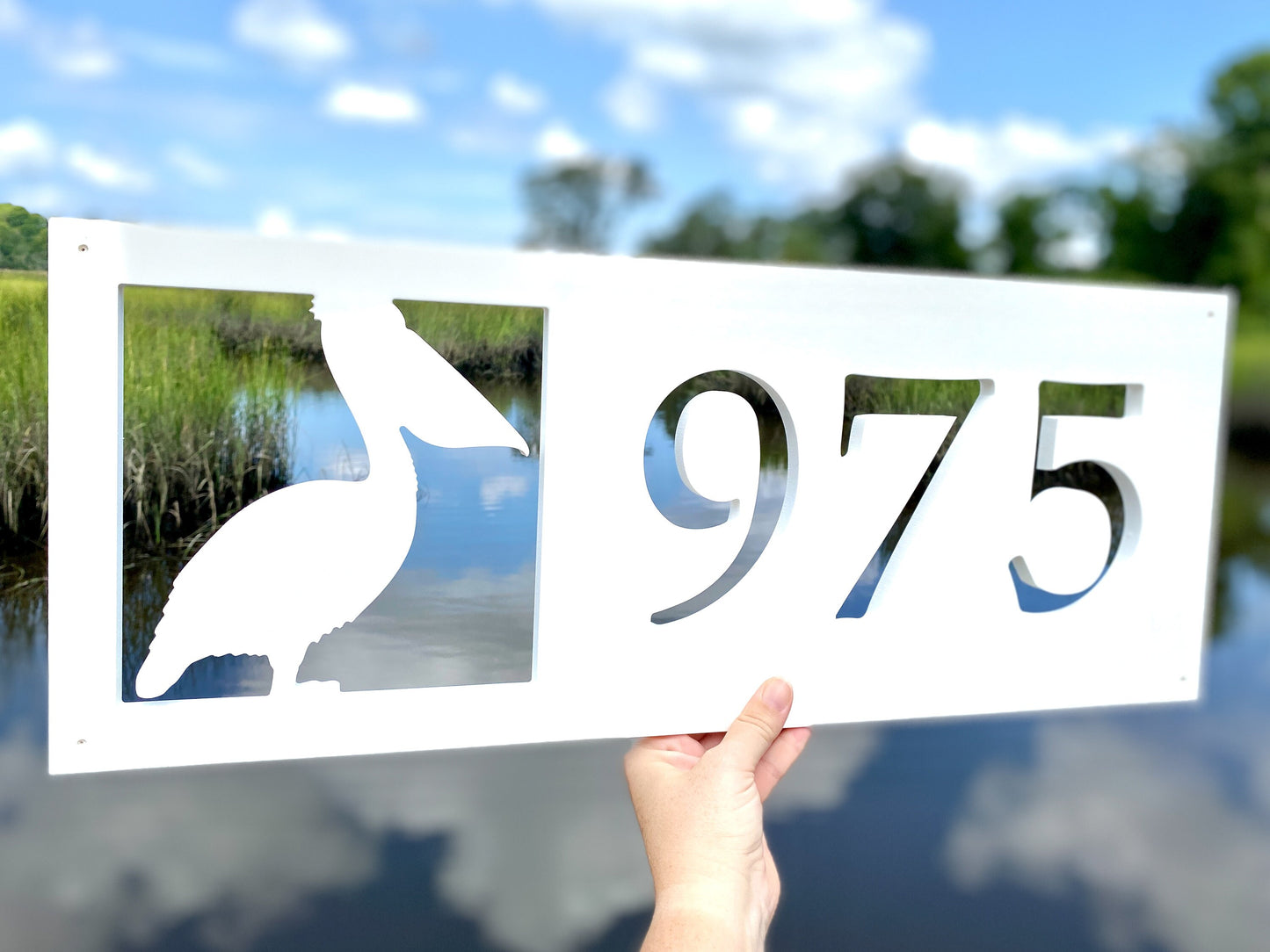 Weatherproof Pelican Address Sign, Horizontal House Numbers for Florida Beach House, Coastal Home Decor, Custom Address Numbers, Bird Decor