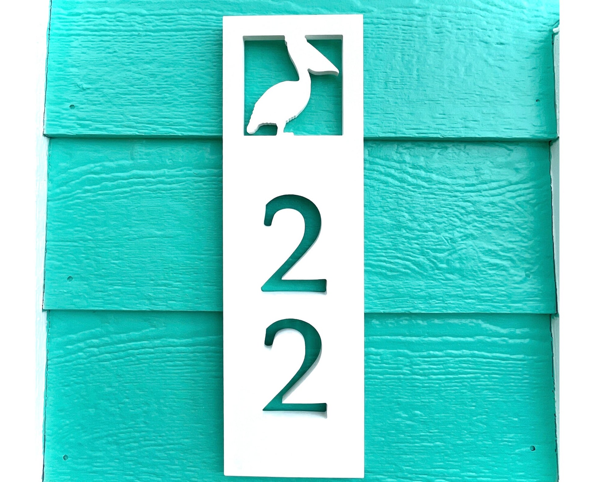 Vertical Pelican Address Sign for House, Coastal Beach House Address Plaque, PVC Weatherproof House Numbers, Exterior Pelican Home Decor