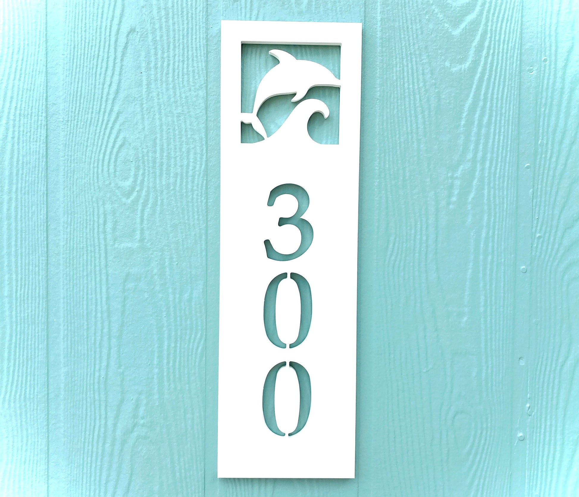 Vertical Dolphin Address Sign, Coastal Beach House Address Plaque, Weatherproof House Numbers, Exterior Home Decor, Porpoise Decor