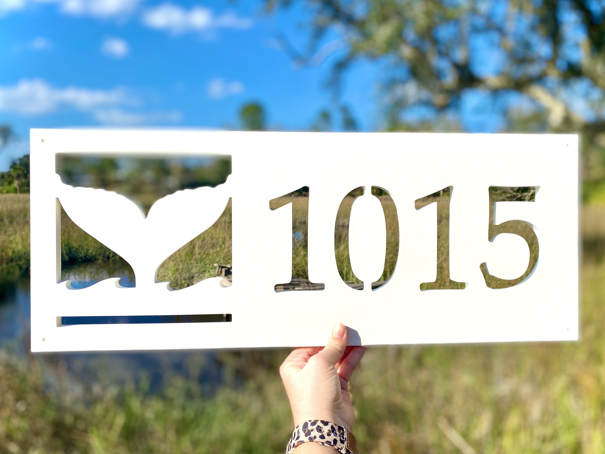 Whale Tail Address Sign, Weatherproof Horizontal House Numbers for Beach House, Outdoor Coastal Home Decor, Nautical Exterior Decorating