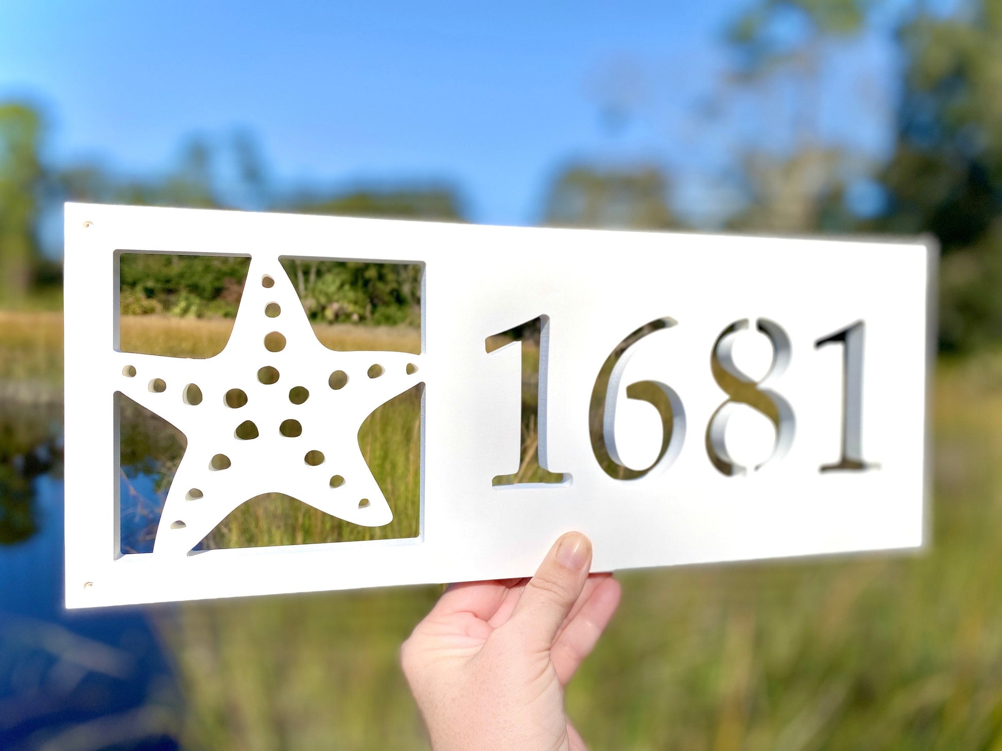 Starfish Address Sign for Beach House, Weatherproof Horizontal House Numbers, Coastal Home Address Numbers, Outdoor Starfish Sign