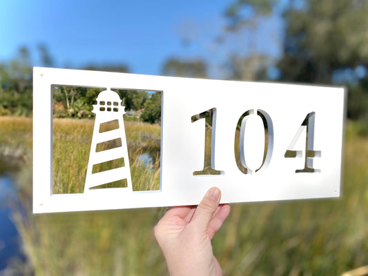 Lighthouse Address Numbers, Weatherproof Horizontal Address Sign for Beach House, Nautical House Numbers, Exterior Coastal Home Decor